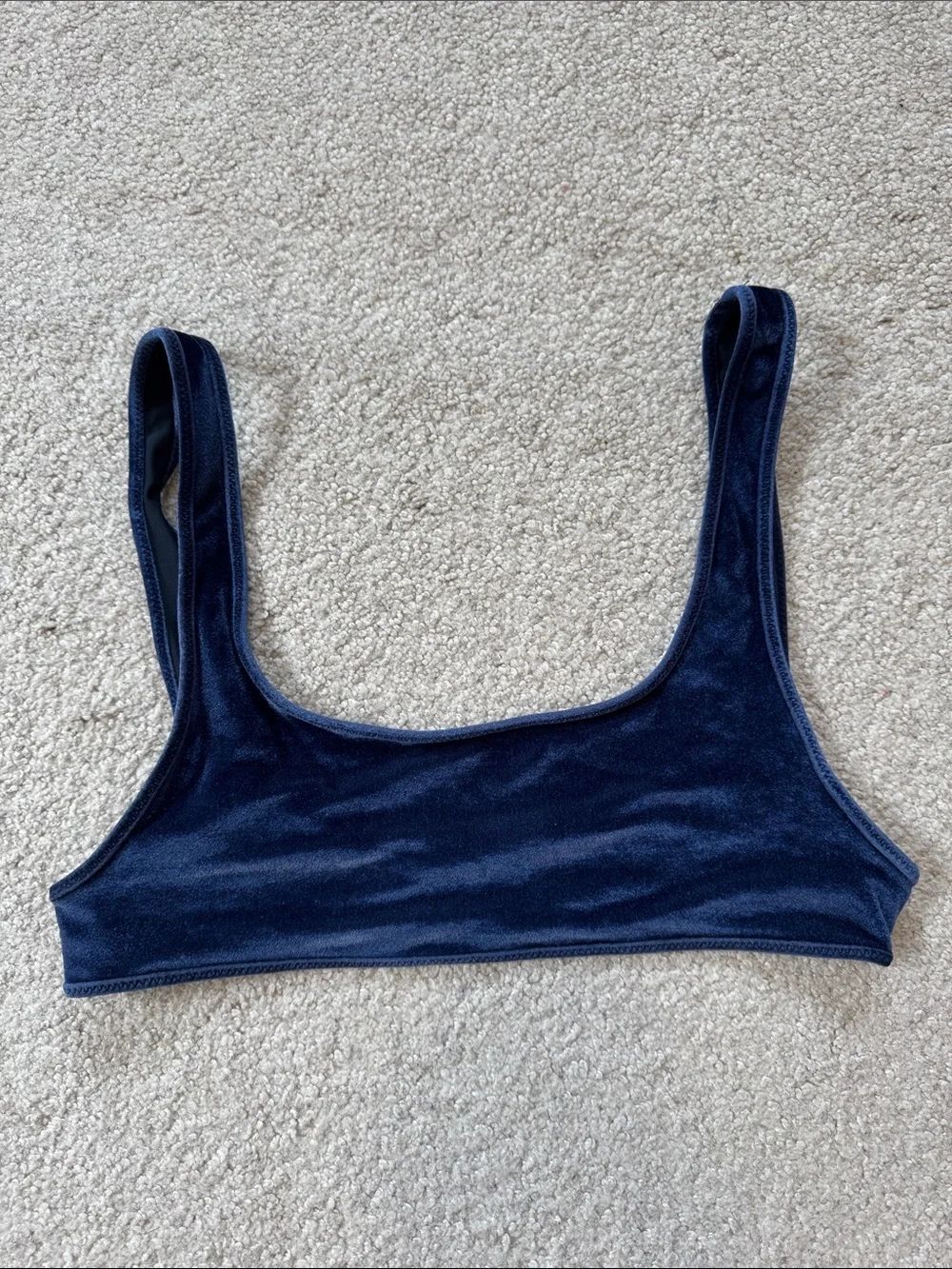 Traingl Scoop Neck Velvet Bikini Top Blue SzL
